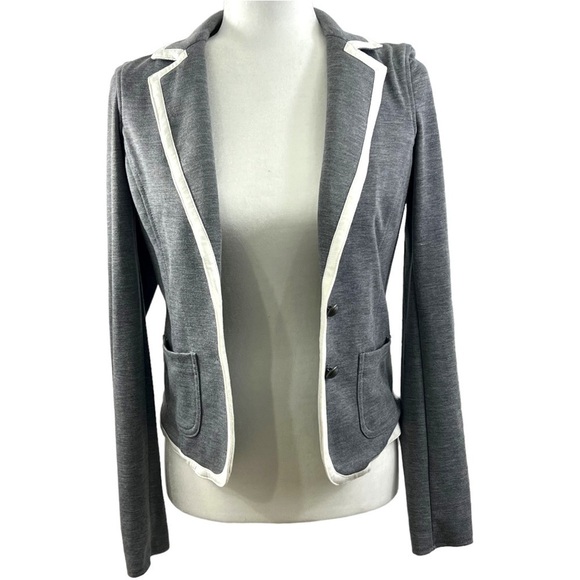 AEROPOSTALE Knit Blazer Jacket Womens Small P Gray White Long Sleeve Pockets - Picture 1 of 15
